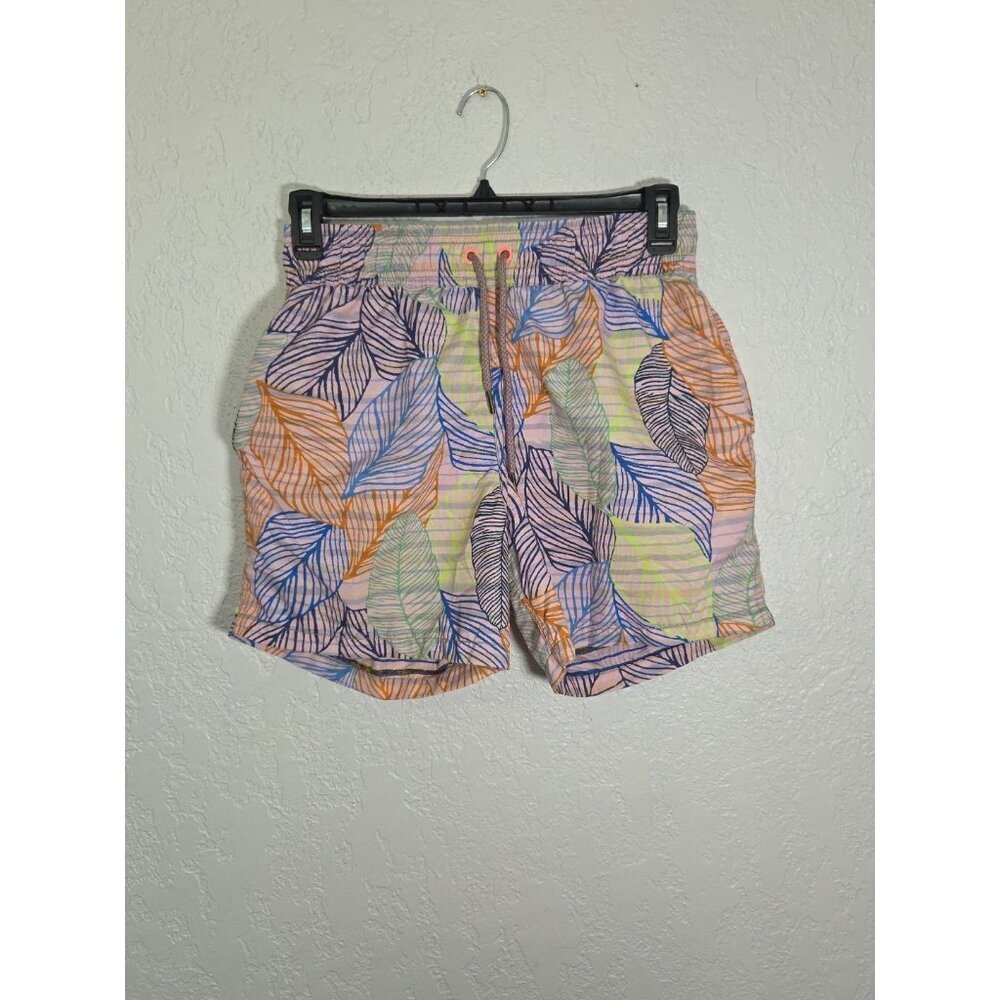 Maaji Men's Pink Leaf /Striped Reversible SwimShorts Trunk size M